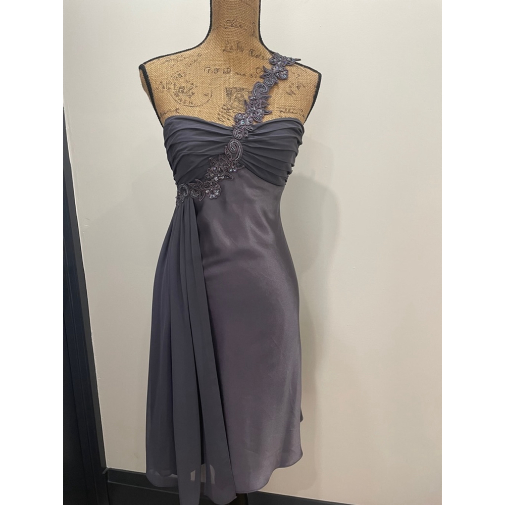 Y2k Le Chateau One Shoulder Satin Beaded Sequin Dress S Fairy Formal Purple